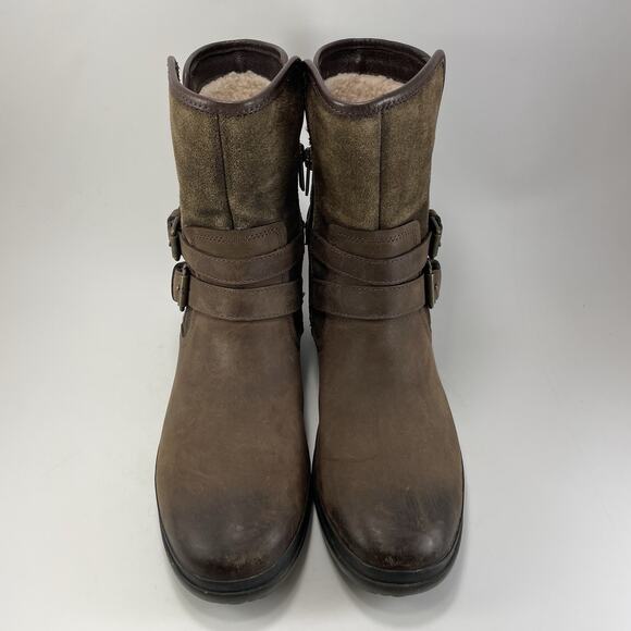 UGG Simmens Double Buckle Leather Boots Womens Size 9.5 Brown Waterproof Leather - Picture 10 of 11